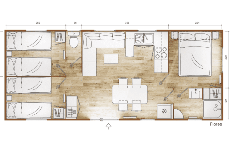We stacaravan flores 6 personen plattegrond